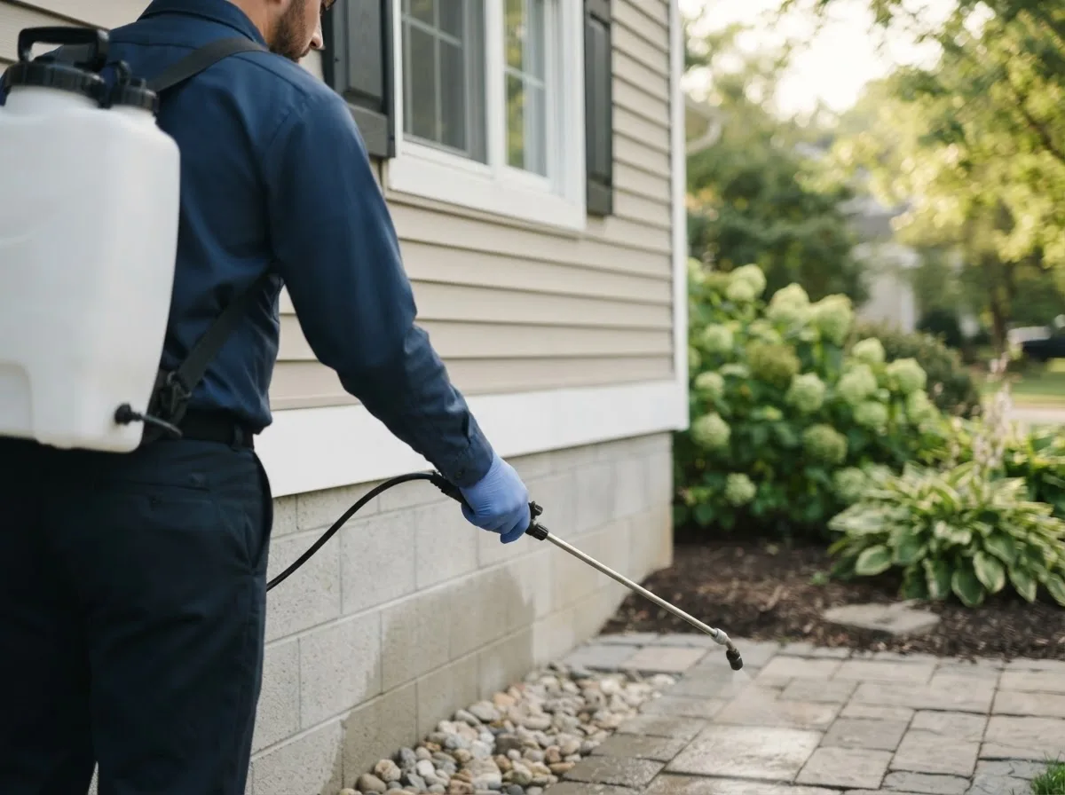 Pest control technician inspecting a home in Lumberport, WV